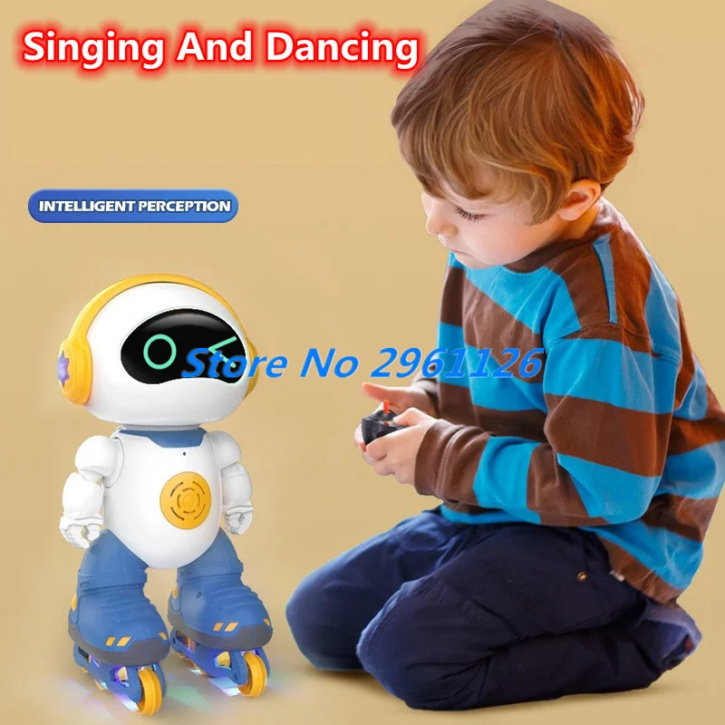 Smart Electric Pulley Style Remote Control Robot 2.4G 4CH Sing Dance 360° Rotation Cool Arm Movable Light Ice Skate RC Robot Toy