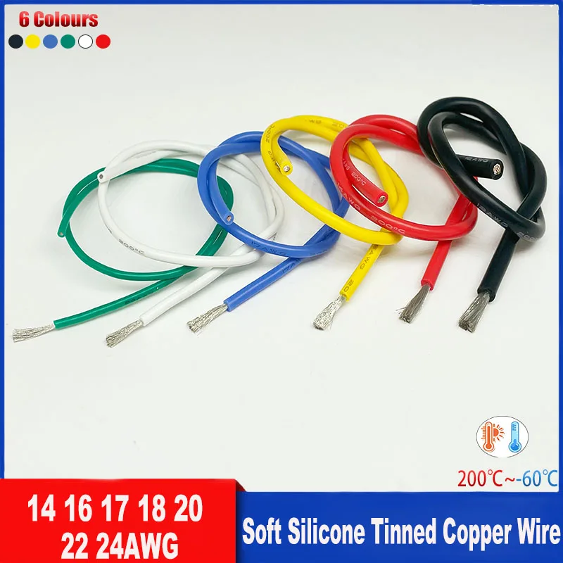 Soft Flexible Silicone Wire 24awg 22awg 20AWG 18AWG 16AWG 14AWG High Temperature Tinned Copper Heat Resistant Connecting Wire