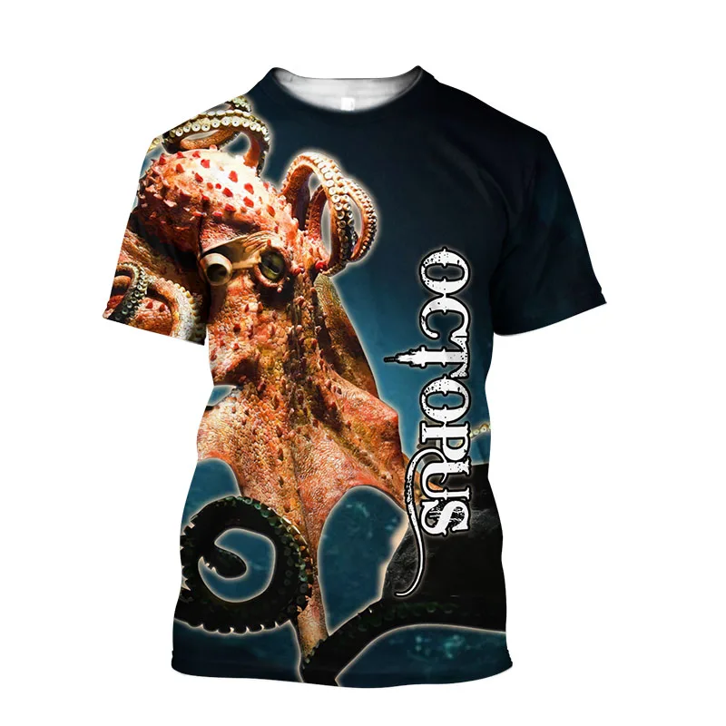 Men\'S New Summer 3d Printing Hd Printed O-Collar Short Sleeve T-Shirt Ocean Octopus Art Personality Retro Plus Size Loose Top