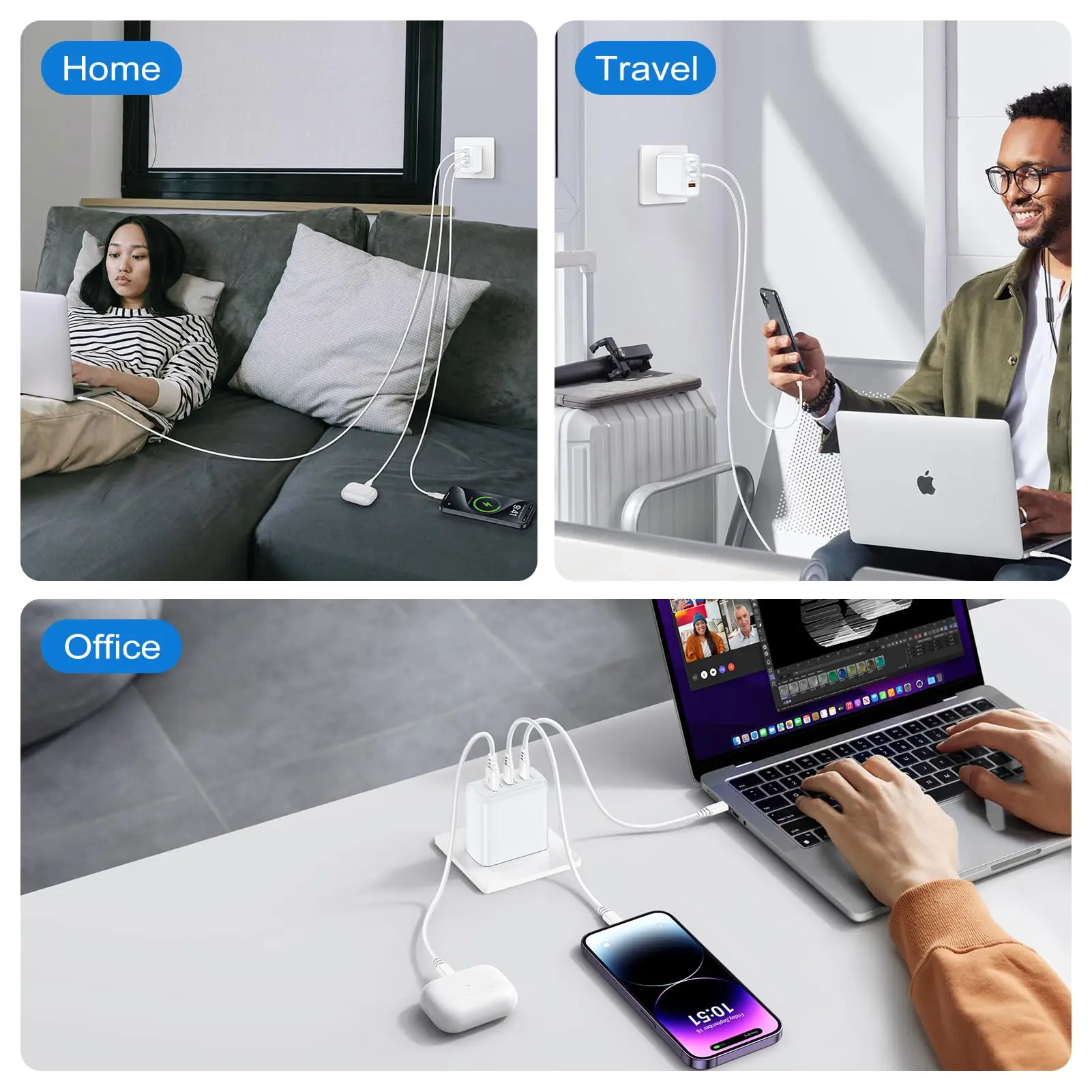 PD 65W GaN USB Type C Super Fast Charging For iPhone 16 15 Pro Max Samsung Galaxy S24 S23 Ultra Xiaomi EU US UK KR Quick Charger