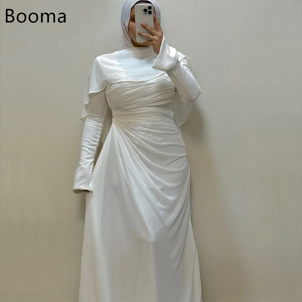 Booma a-line رقبة دائرية مطوي بسيط من الساتان فساتين زفاف أنيقة كم طويل فستان العرائس المملكة العربية السعودية مصنوع حسب الطلب 2025 #1