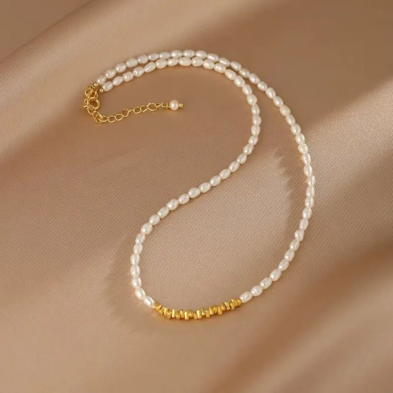 

Minar Delicate Rice Freshwater Pearl Irregular Beads Beaded Necklaces for Women Femme 14K Real Gold Plated Copper Strand Chokers