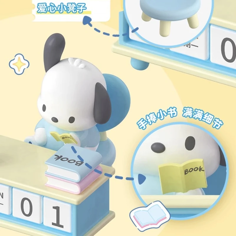 SANRIO Kuromi pochacco ชุดปฏิทินตั้งโต๊ะแบบมือถือในสำนักงานอะนิเมะกล่องใสของขวัญตกแต่งโต๊ะแบบถือด้วยมือ