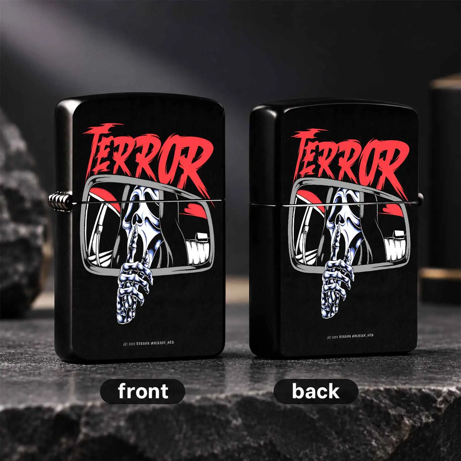 English: Creative TerrorRearview Mirror Themed Lighter, Stylish Scream Hush Fun Accessory, Portable Daily Carry Item, Spooky Halloween Vibe Decor, Unique Nice Gift for Horror Fans, Suitable for All Daily Scenarios, Exqui Humorous and intere