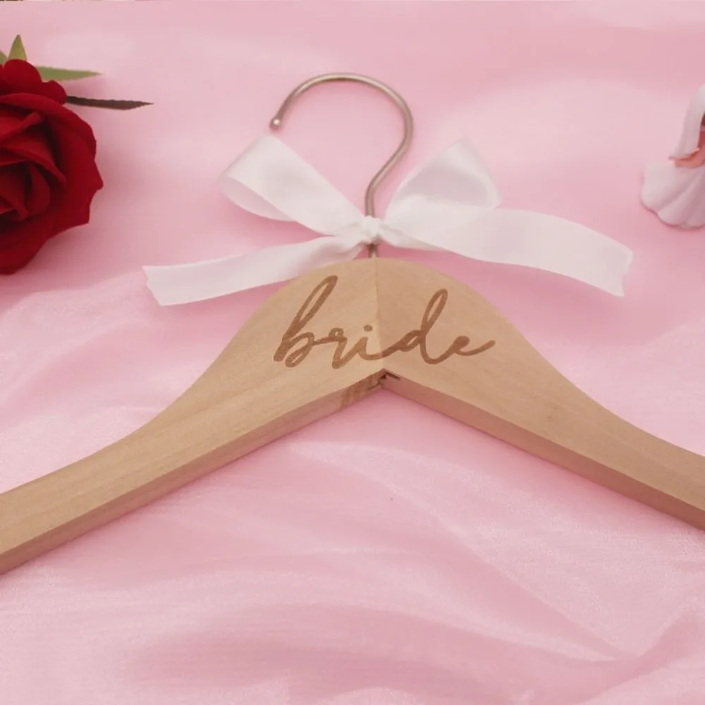 Laser Engraved Wooden Bride Clothes Hanger Wedding Clothing Organization Clothing Hanging Groom Clothes Hanger Solid Wood