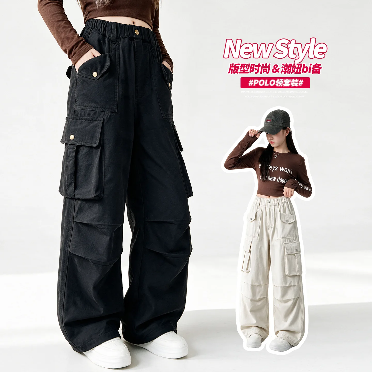 Girls High Quality Cargo Pants with Side Pocket Children Fashion Hip Hop Trousers Kids Casual Streetwear Sweatpants Track pants