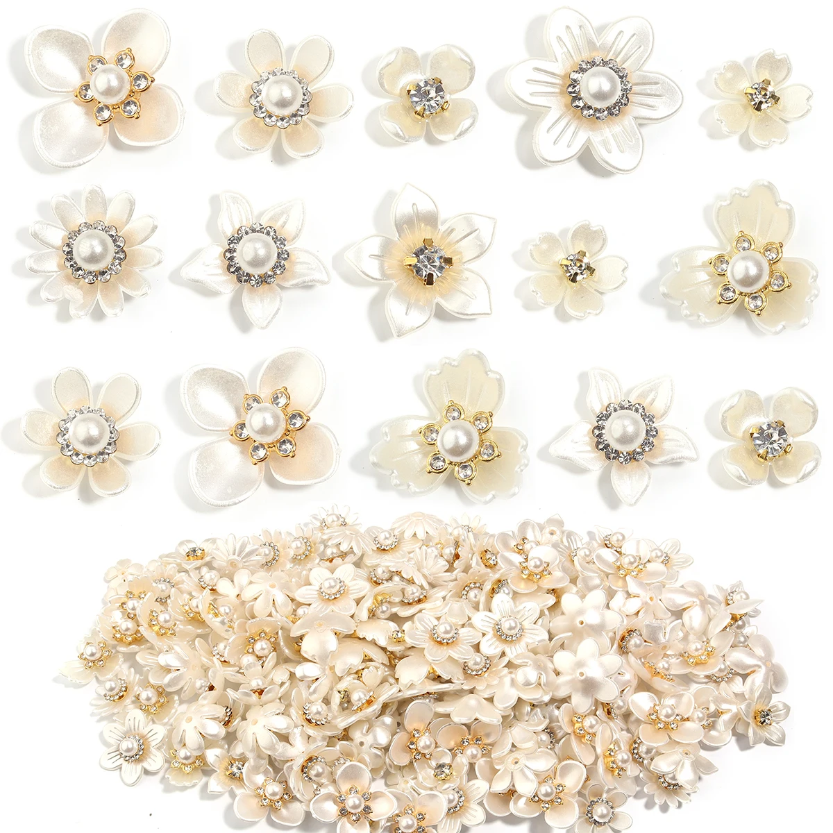 20/40pcs ABS Imitation Pearl Flower Buttons with Rhinestones for DIY Jewelry Making Decorative Hat Clothes Craft Accessories