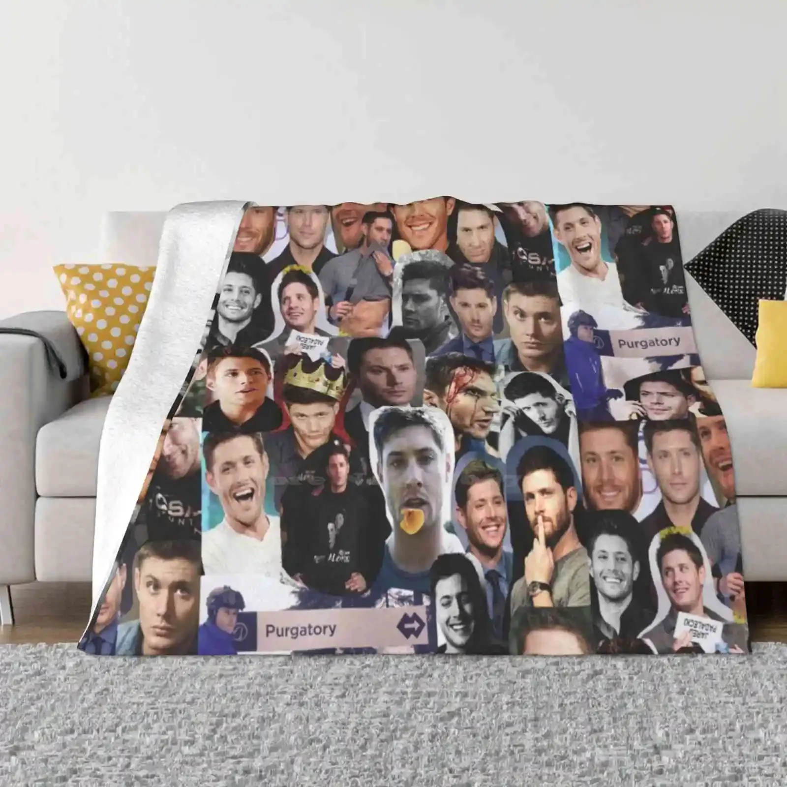

Jensen Ackles Supernatural Cast Collage Fashion Soft Warm Flannel Blanket Featuring Misha Collins Castiel and Jared Padalecki Sa