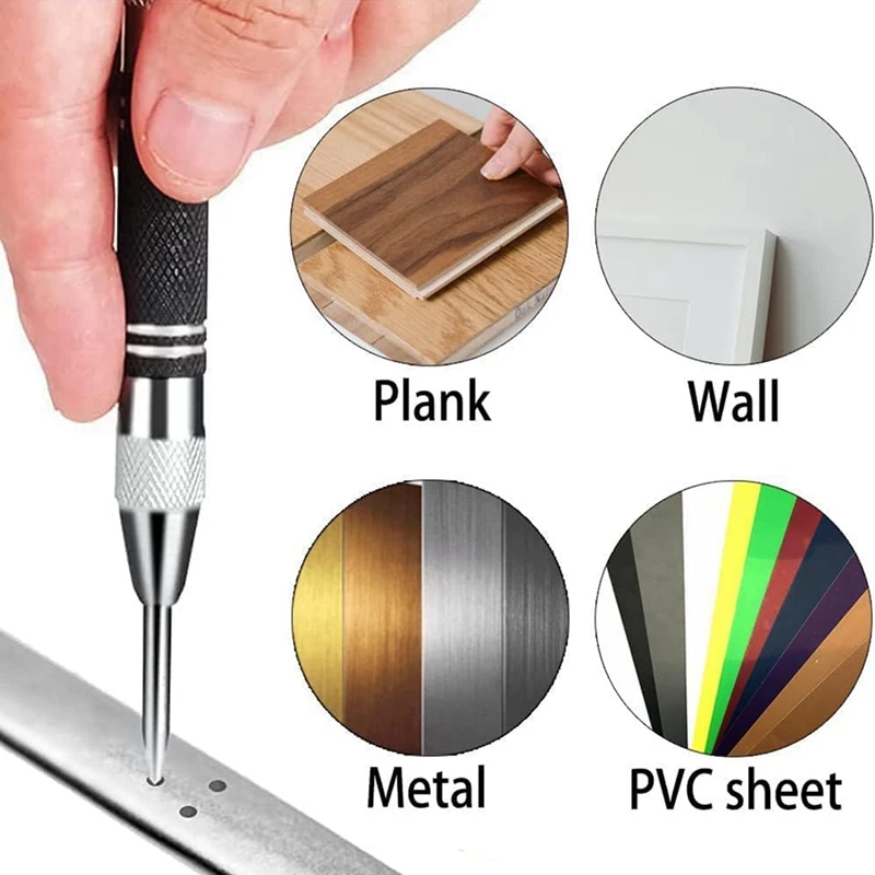 2 pacotes de perfurador central automático de 5 polegadas e 6 polegadas com pontas substituíveis perfurador central carregado com mola resistente