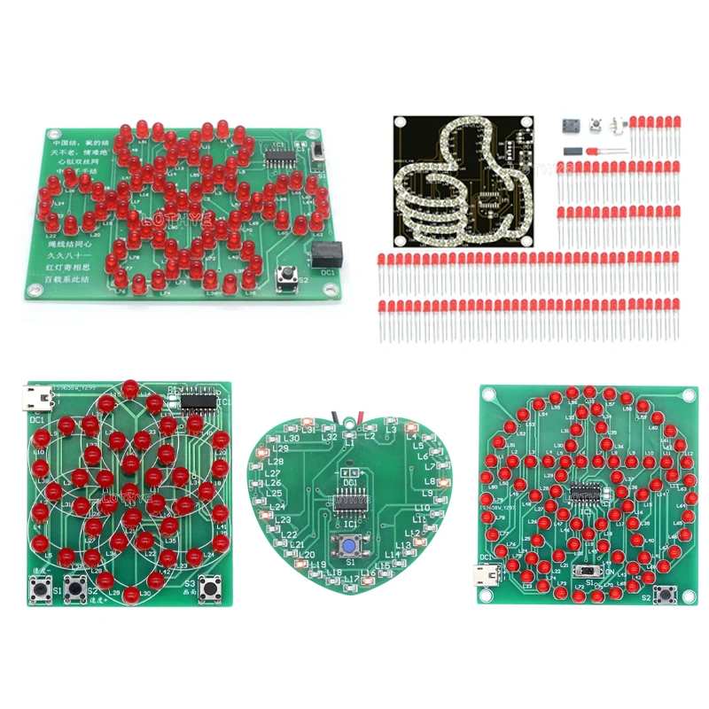 LED chiński węzeł kciuk wiatrak w kształcie serca okrągła pięciokątna gwiazda DIY zestaw elektroniczny dioda elektroluminescencyjna montaż lutowniczy