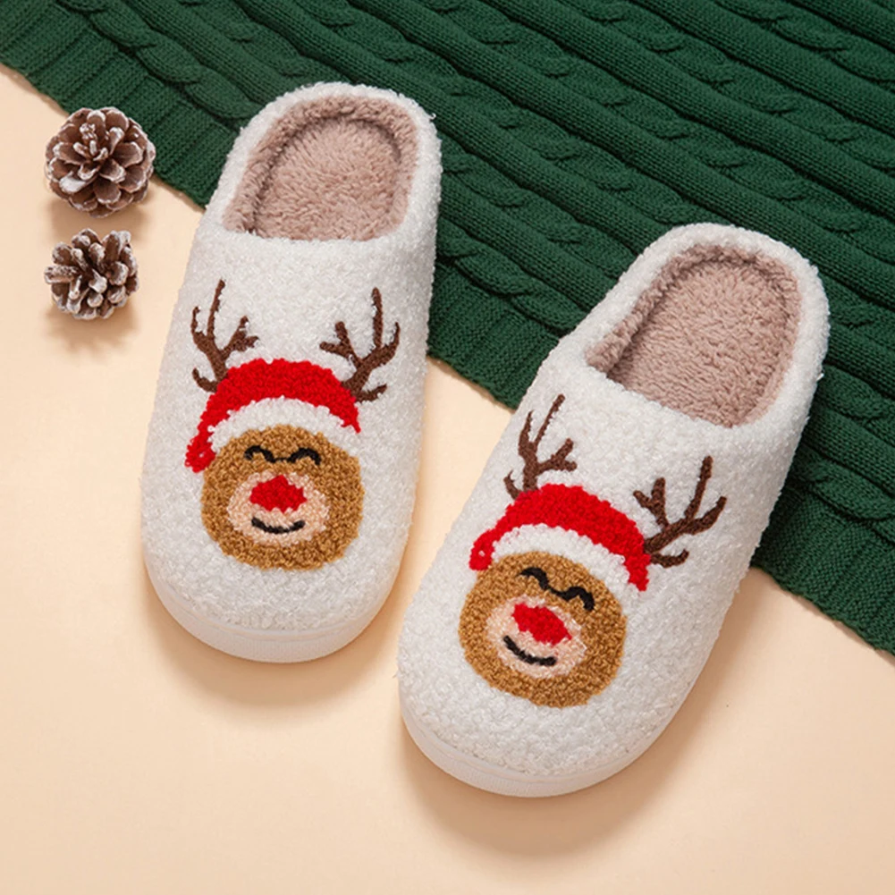 الشتاء عيد الميلاد الأيائل الكرتون دافئ لينة أفخم أحذية المنزل أزياء عدم الانزلاق الدافئة سميكة نعال من القطن لغرفة النوم في الأماكن المغلقة