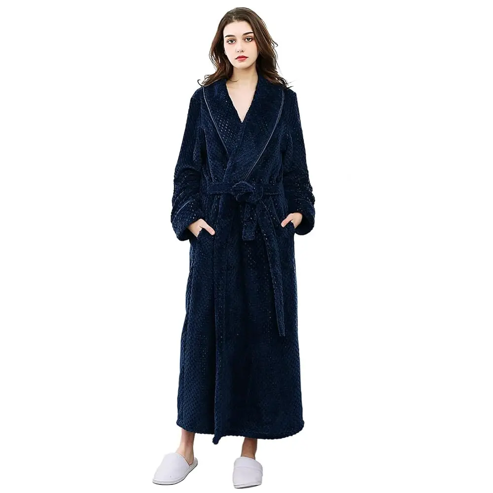 Womens Long Robe Soft Warm Fleece Plush Bathrobe Ladies Sleepwear Pajamas Housecoat Nightgown
