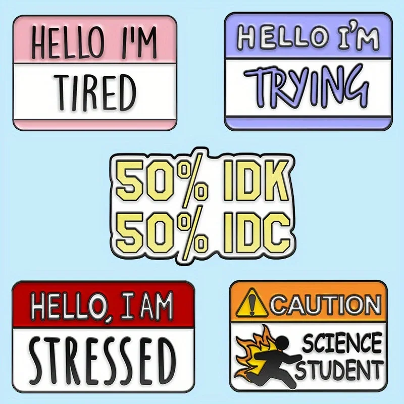 Hello I'm tired, creative cartoon English dialogue box series, trendy metal brooch, versatile bag accessories