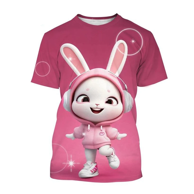 تي شيرت للرجال بطباعة أرنب ثلاثية الأبعاد كرتونية ، رقبة مستديرة ، أكمام قصيرة ، قمم غير رسمية ، تيشيرتات حيوانات لطيفة ، تخفيضات كبيرة ، ملابس أطفال