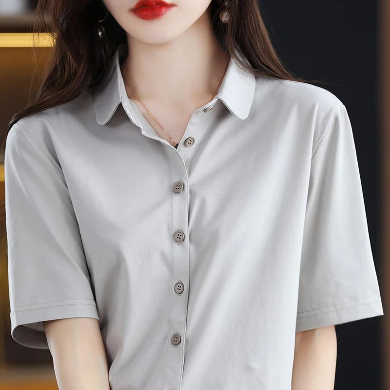 Summer New Short sleeved Shirt Women's Short Loose Solid Color Truly Cheap Commuter Thin Cardigan