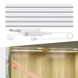 A Set of Bar Lamp LED Under Cabinet Light with Penetrable Wood Hand Scan Motion Sensor Dimmable Smart Touch Switch for Kitchen