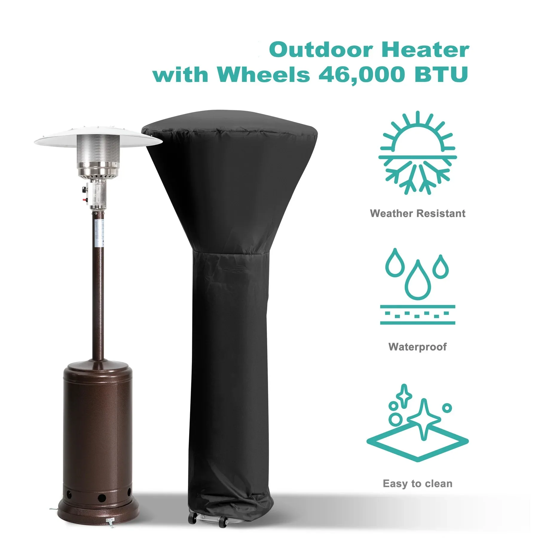 Outdoor Heaters With Waterproof Heater Cover And Wheels, Outside For Warming And Heating ETL Certification For Patio Outdoor