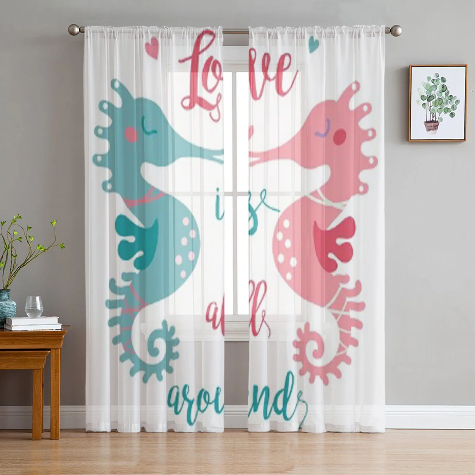 

Two Cute Seahourses Tulle Curtains for Living Room Bedroom Window Sheer Curtains Kitchen Balcony Voile Curtains