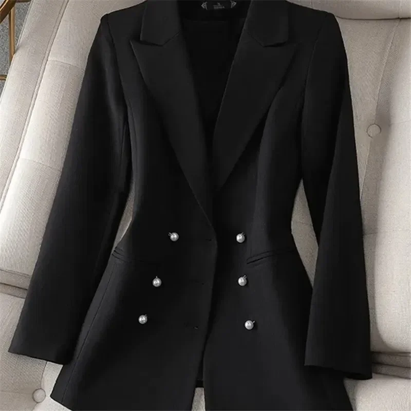 

2023 Autumn Winter New Women Casual Blazer Outwear T Black Double Breasted Women's Jacket 4XL Office Business Female Coat