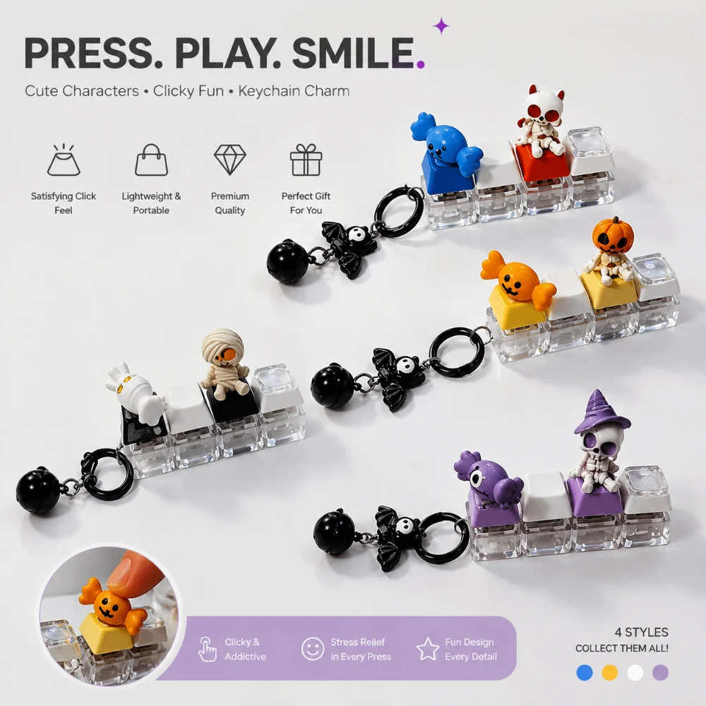 Mini Lightweight Fidget Keychain Smooth Rounded Edges Soft Tactile Touch Button Press Pendant Holiday Gift