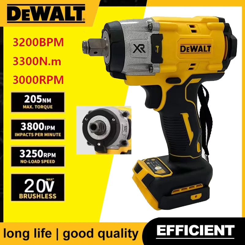 Dewalt 3250RPM Cordless Electric Wrench 205N.m Brushless Impact Wrench High Torque Power Repair Tool For Dewalt 20V Battery