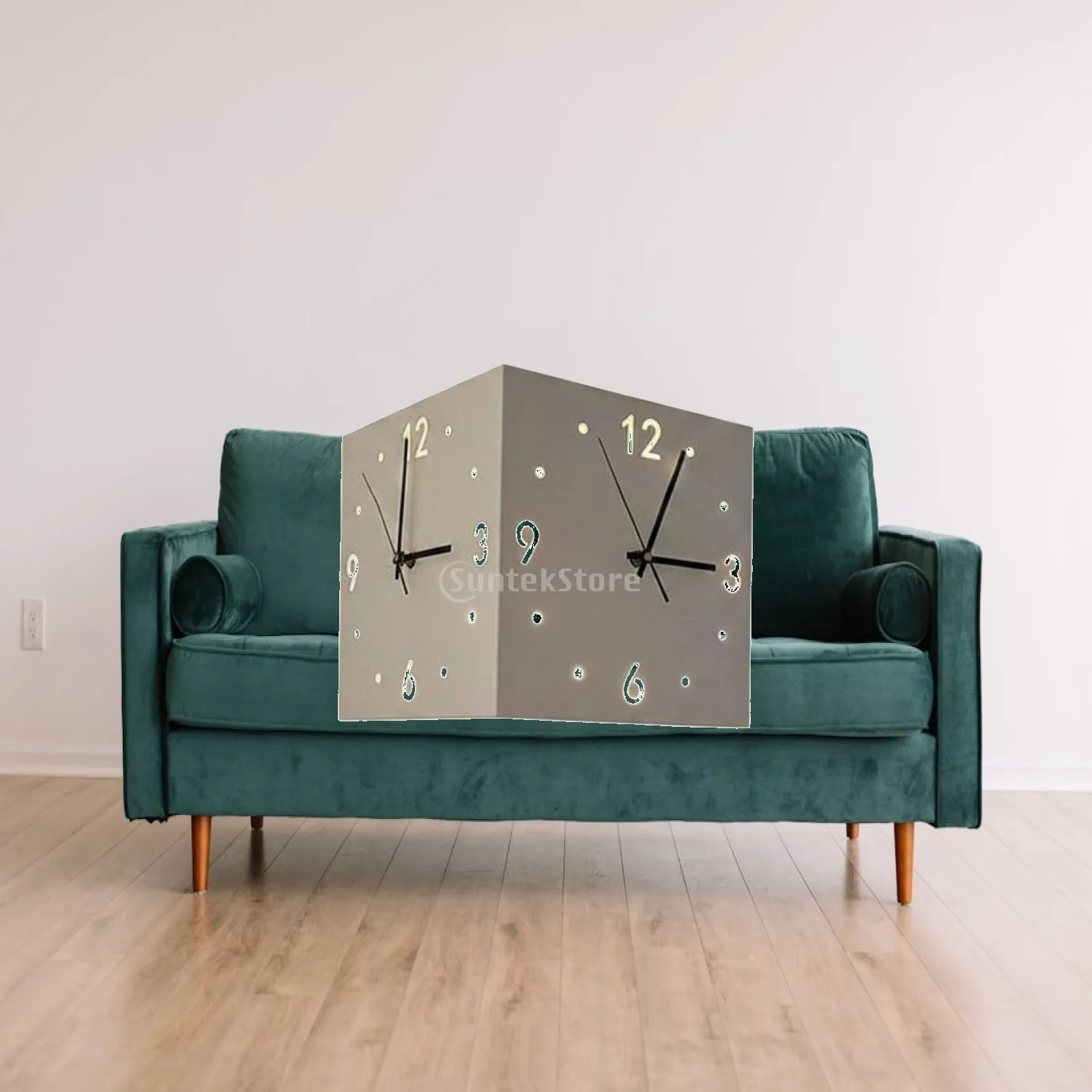Corner Wall Clock Double Sided Viewing Rectangular Metal Design Quiet Mechanism for Modern Hallway or Living Room