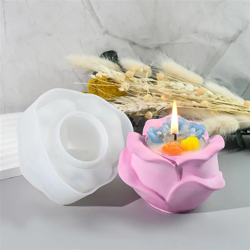 Rose Candlestick Silicone Mold Flower Candle Holder Mold DIY Epoxy Resin Gypsum Concrete Cement Crafts Casting Mould Home Decor