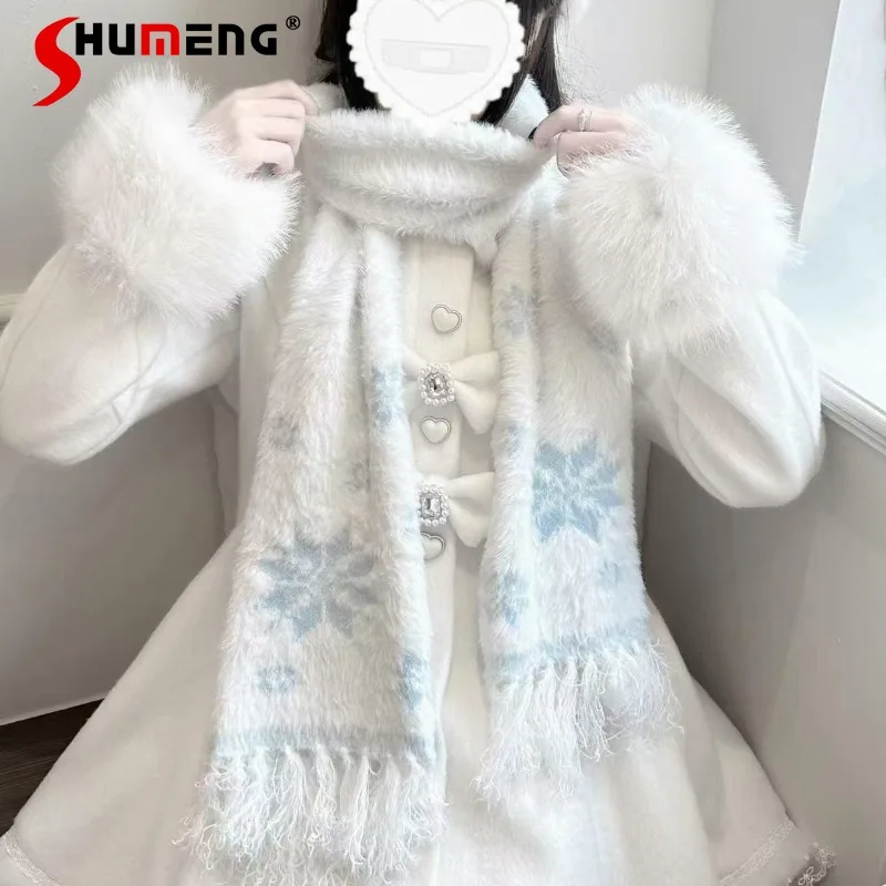 

Japanese Rojita Sweet Snowflake Scarf Imitation Mink Velvet Thickened Knitted Original Design Mass-production Lolita SC Scarves