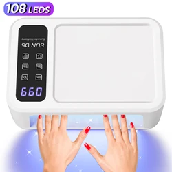 480W UV LED Nail Lamp with 108pcs Blue Light Beads for Gel Polish 32pcs Red Light Beads for Whiten Hands For Home Salon Manicure