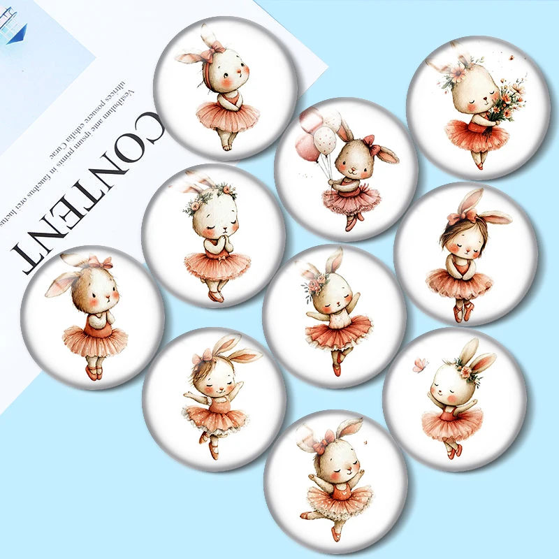 Watercolor Ballerina Bunny  12/18/20/25mm glass cabochon  bracelet pendant rings for jewelry demo earrings back Making findings
