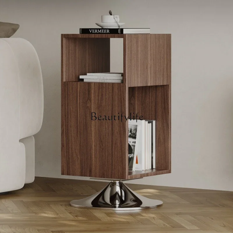 

Ljy Medieval style rotatable sofa side few black walnut leather side cabinet living room household small apartment wabi sabi ret