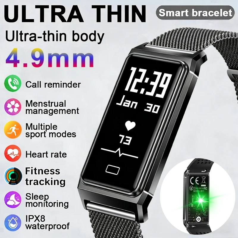 New Touch Screen Smart Bracelet Fitness Tracker Health Monitor Sleep IPX8 Waterproof Sports Pedometer Smartwatch For Android IOS