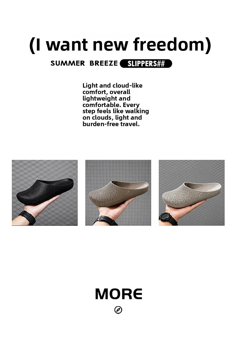 Sommerliche, atmungsaktive, leichte Herren-Clogs mit Belüftungslöchern, rutschfeste Outdoor-Slip-On-Sandalen, halb geschlossene Freizeitschuhe für die Arbeit. – Detail 3