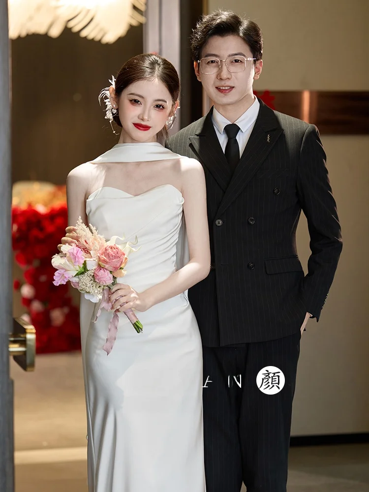 

Stunning Korean Sle Wedding Dr 2025 New Autumn Winter Bridal Gown Svel Zipper Bal Beautiful Evening Dr