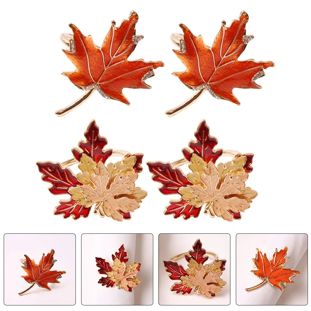 

4Pcs Table Napkin Rings Decorative Maple Leaf Napkin Buckles for Thanksgiving Party Supplies Home Table Decor Elegance