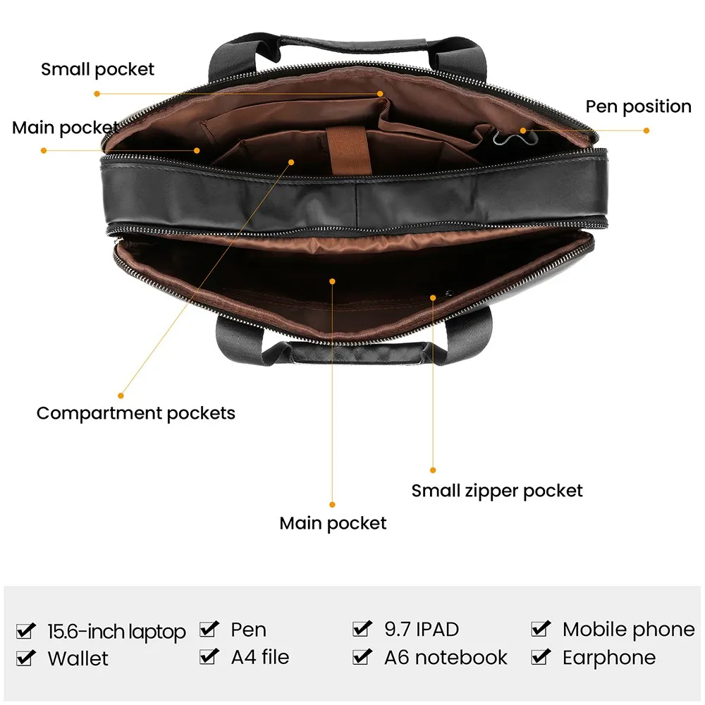 حقائب رجالي من الجلد الأصلي من JOGUJOS حقائب للأعمال المكتبية مقاس 15.6 بوصة حقيبة كمبيوتر محمول للرجال وثيقة للأعمال حقيبة الكتف حقيبة يد للسفر