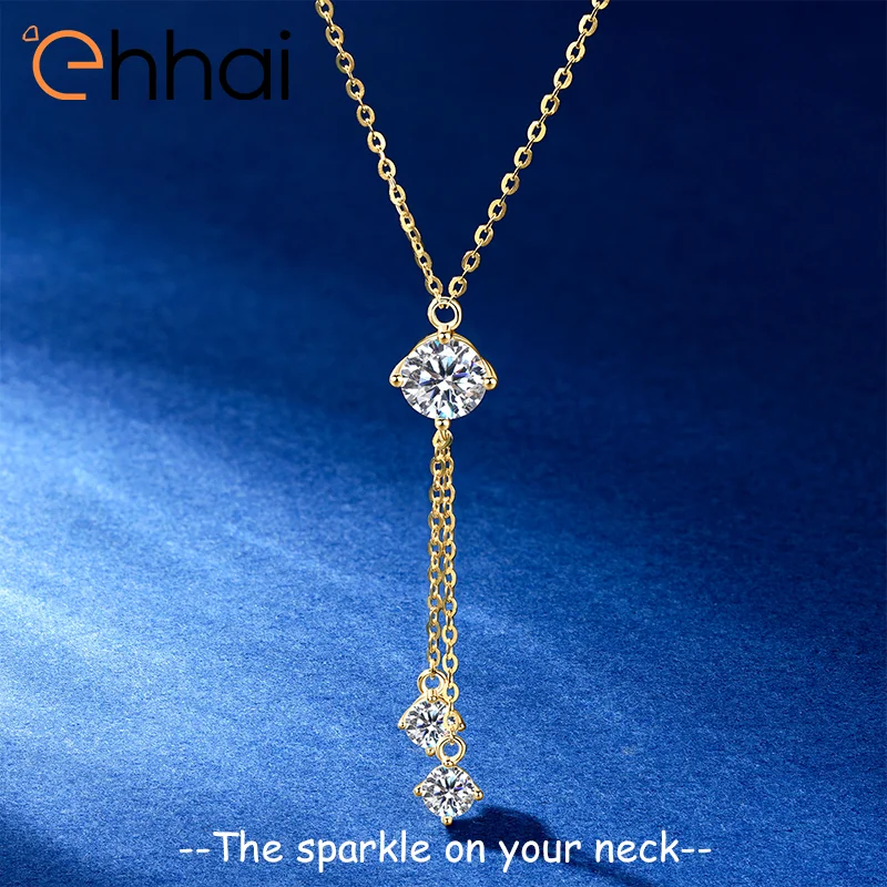 

Ehhai 0,5-1 карат круглой огранки муассанит с кисточкой кулон ожерелье цепи для женщин стерлингового серебра 925 пробы ювелирные изделия свадебный подарок колье