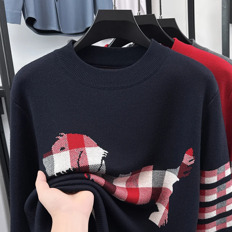 

Light Luxury 2025 Winter New Dog Jacquard Reduced Age Men's Sweater Hoodie Thickened Casual Base Knitted Sweater