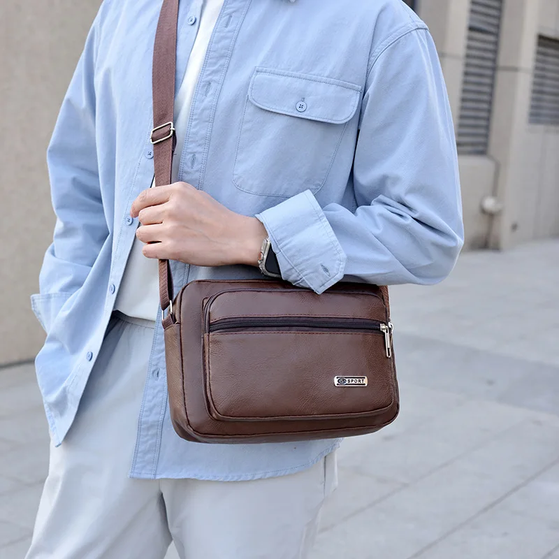 

Men's Textured Crossbody Bag New Business and Leisure Multi-compartment Small Square Bag Simple Fashionable Shoulder Bag