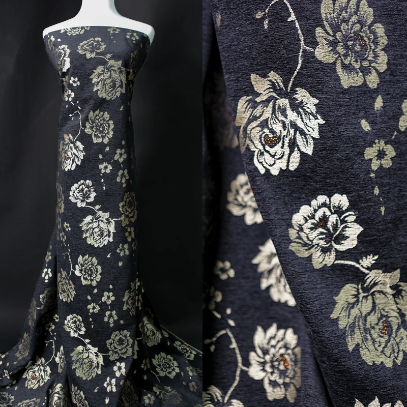 Black Gold Peony Jacquard Fabric Blazer Cheongsam Set Mid Weight Textured Thermal Autumn Winter Apparel Fusion Material
