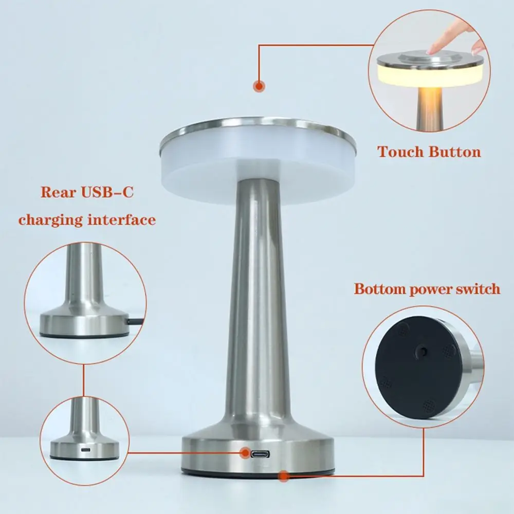 

Ретро светодиодная настольная лампа Беспроводная портативная беспроводная лампа для чтения с регулируемой яркостью USB перезаряжаемый настольный ночник Декор отеля