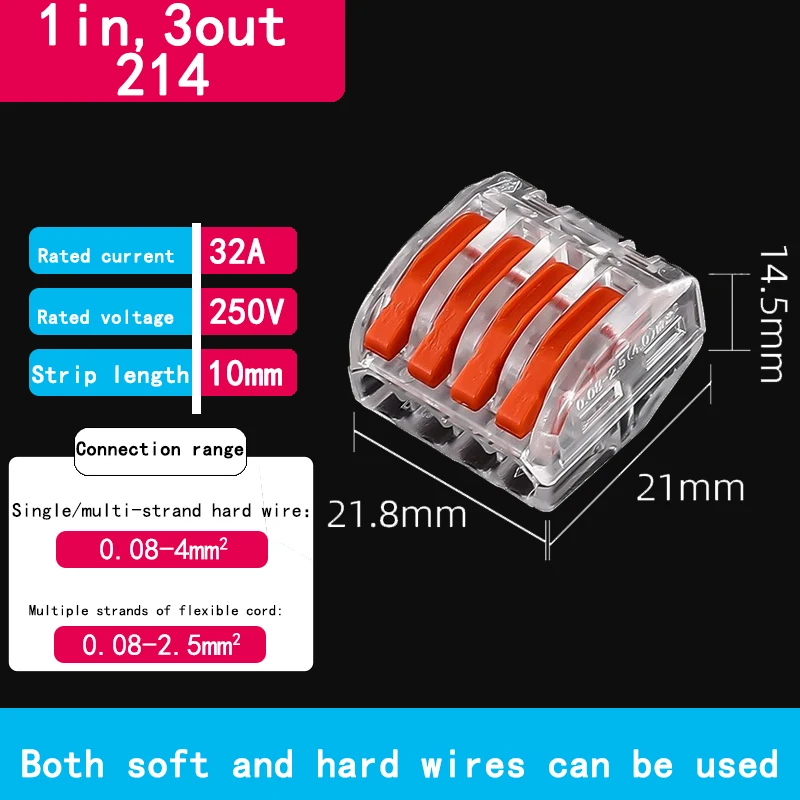 10 stks Quick Terminal Connector FM-212/213/214 Harde en Zachte Draad Parallelle Connector Connector Druk op De Draad Terminal PCT