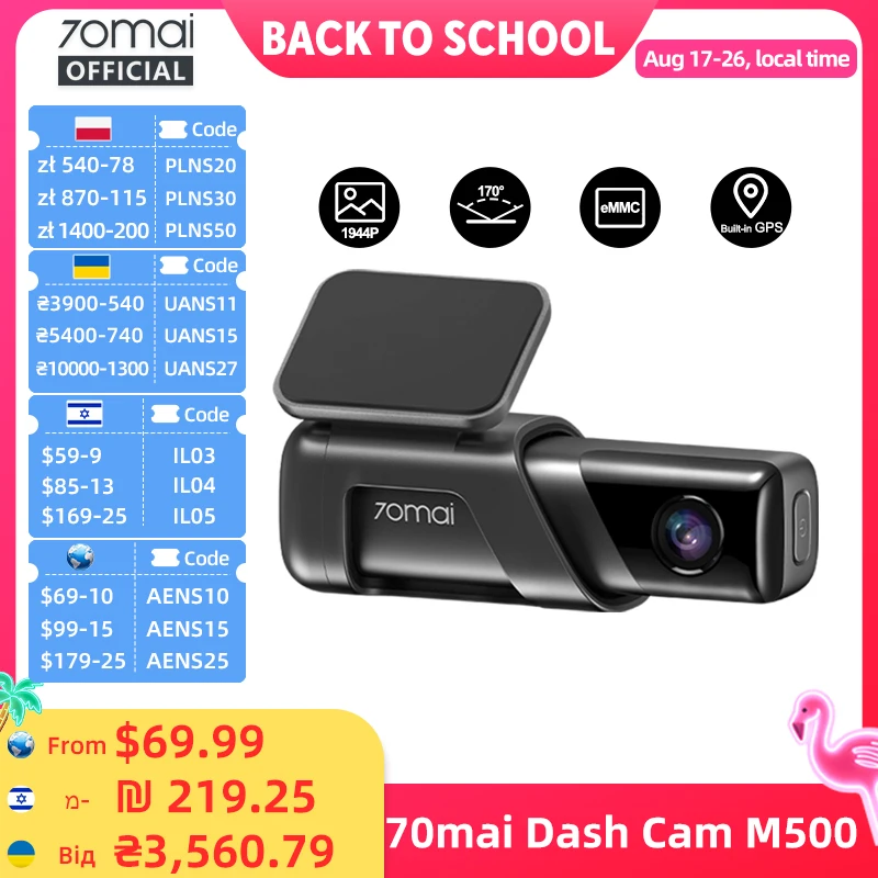 70mai Dashcam M500 1944P 170FOV 70mai M500 Auto-DVR Dash-Kamera Rekorder GPS ADAS 24H Parküberwachung EMMC Integrierter Speicher