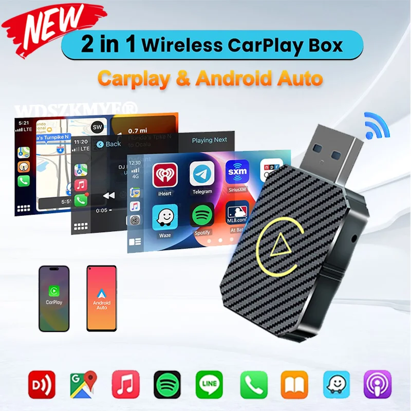 Wireless Car CarPlay Android Auto Smart Carplay Box adattatore Wireless navigazione GPS Plug And Play universale BT Fast Connect