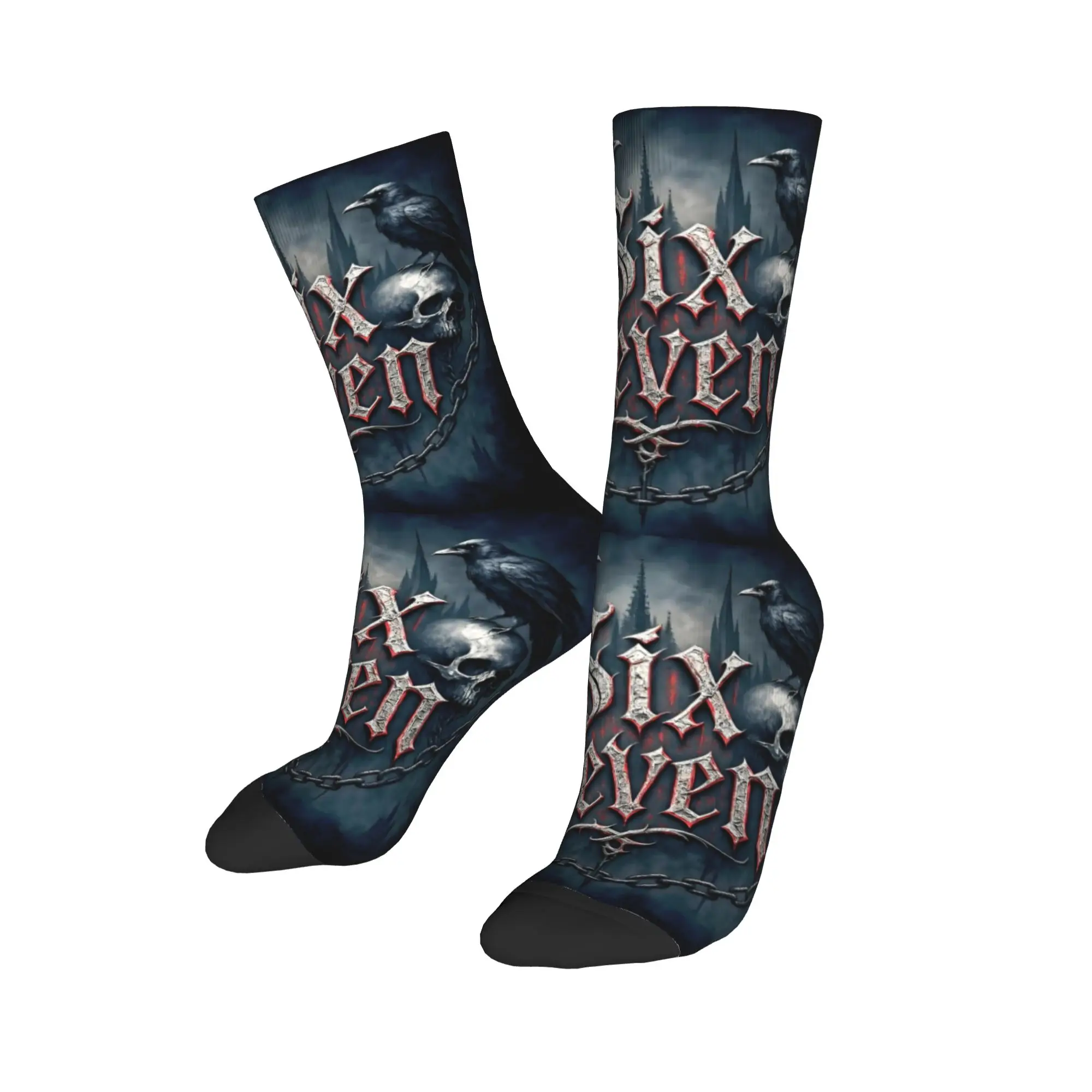 

Custom Six Seven Ravens Men's Crew Socks Unisex Kawaii 3D Print Skulls Chains Dress Socks
