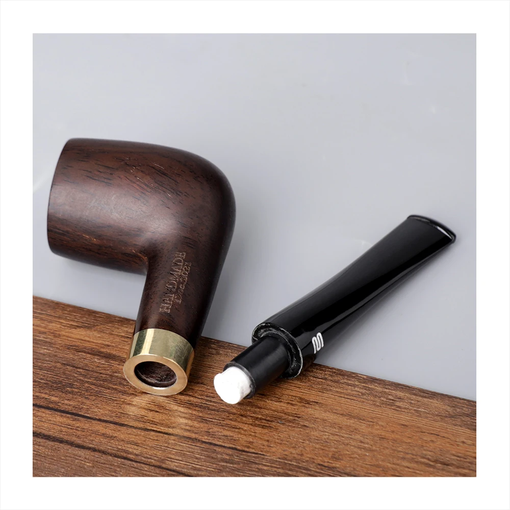 JIBILL classic straight handle billiard pipe sandalwood tobacco pipe set  metal decorative ring 9mm pipe channel with clean set