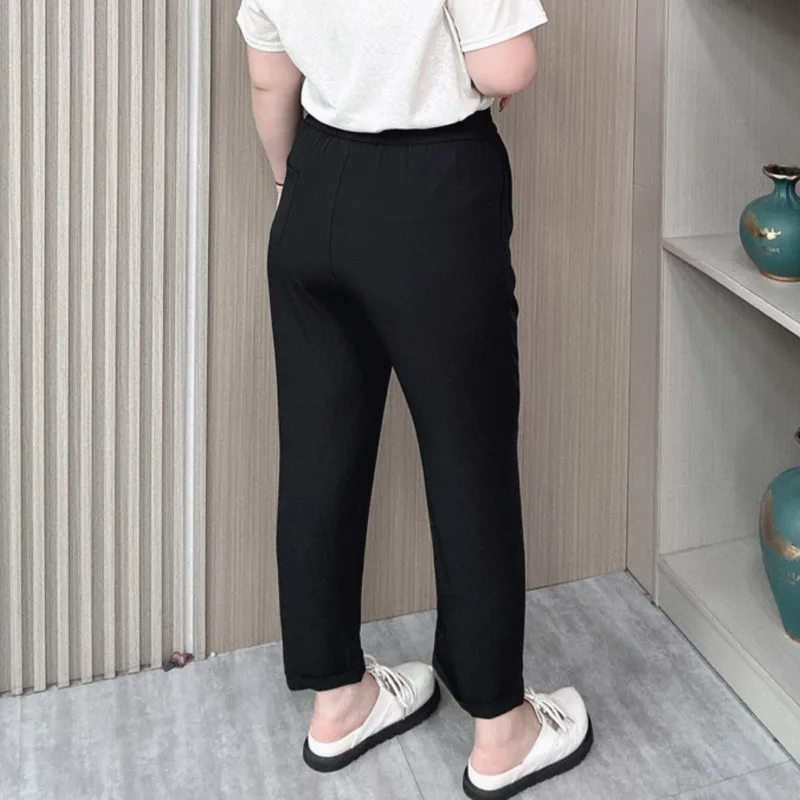 Drape Hemming Ice Silk Suit Pants Women's Spring Summer New Plus Size Loose Thin Casual Harem Pants