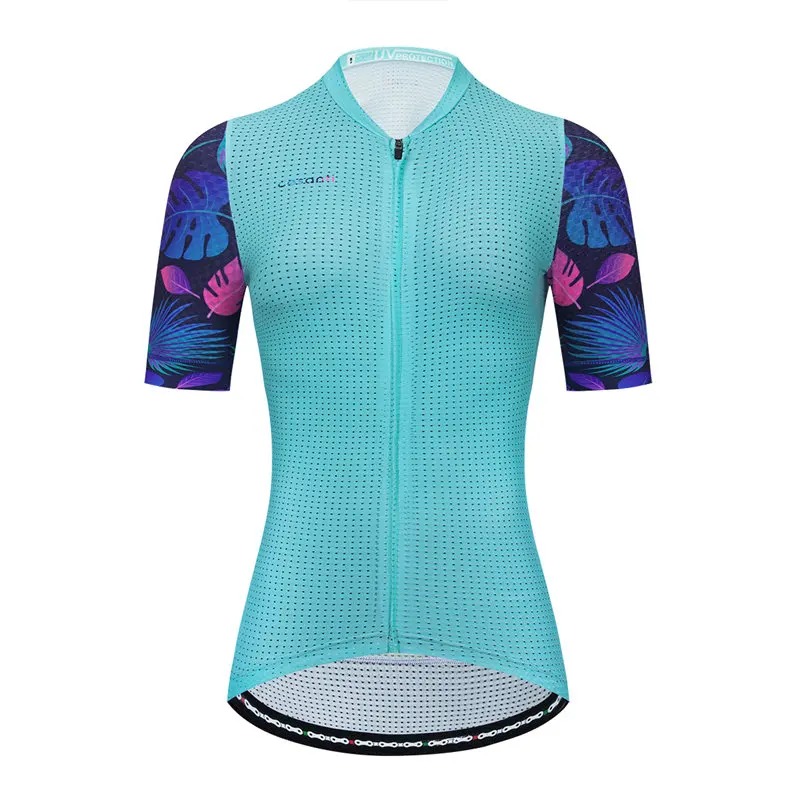 CESANTI Women Cycling Jersey Summer Pro Bike Clothing Breathable Full Zipper Female Outdoor Sport Non-slip Band Wear