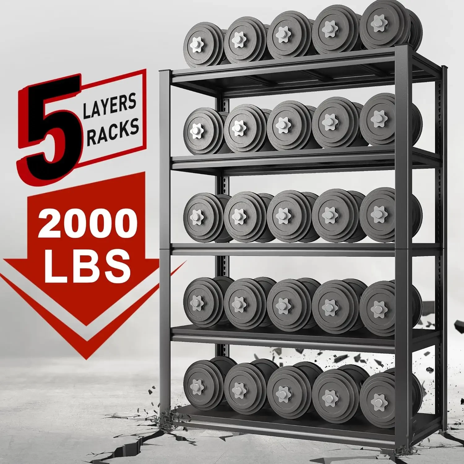 Garage Shelving 2000LBS Heavy Duty Storage Shelves Adjustable 5 Tier Metal Shelves for Storage Garage Shelves Storage Rack