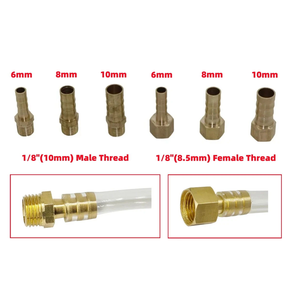 Brass Pagoda Straight Connector 6mm/8mm/10mm Barb Tail 1/8